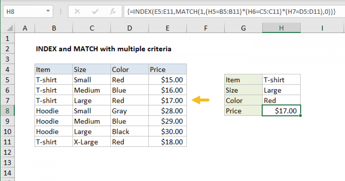 INDEX and MATCH with multiple criteria Excel formula Exceljet